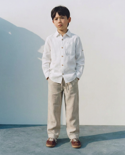JUNIOR CLUB Premium Linen Straight Fit Pants with Elastic Waist