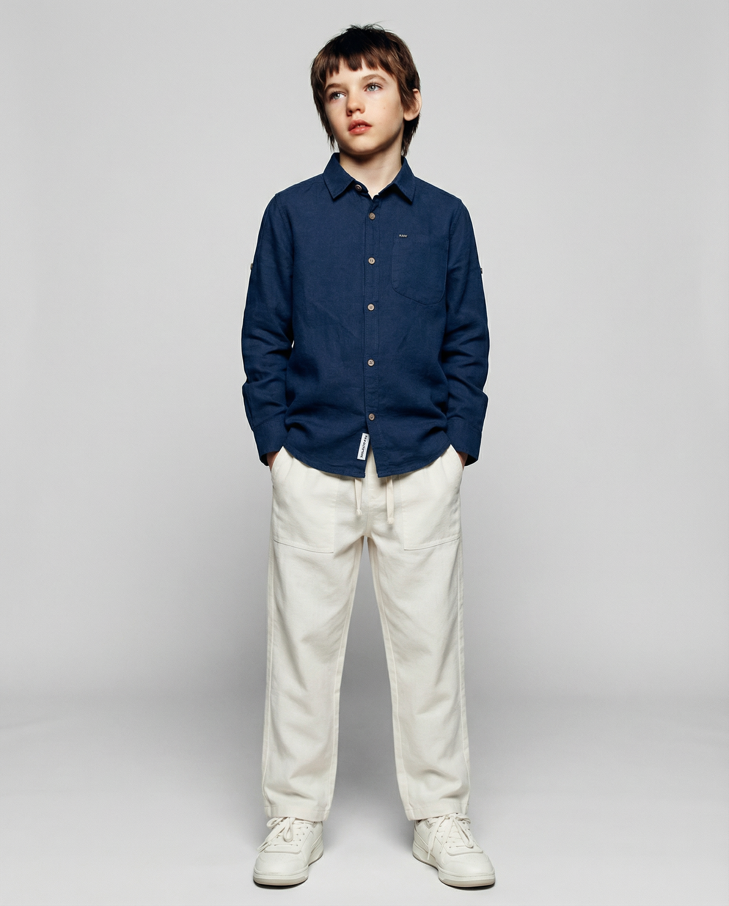 Structured Linen Straight Fit Pants with Front Pocket Detail