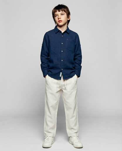 Structured Linen Straight Fit Pants with Front Pocket Detail