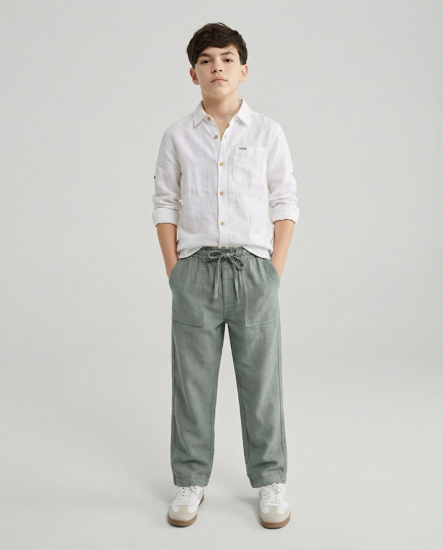 Structured Linen Straight Fit Pants with Front Pocket Detail