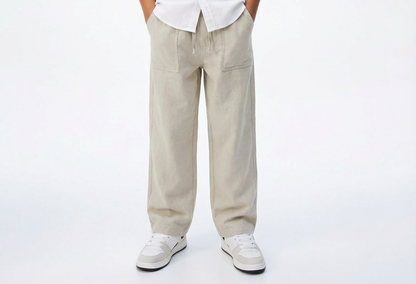 Structured Linen Straight Fit Pants with Front Pocket Detail