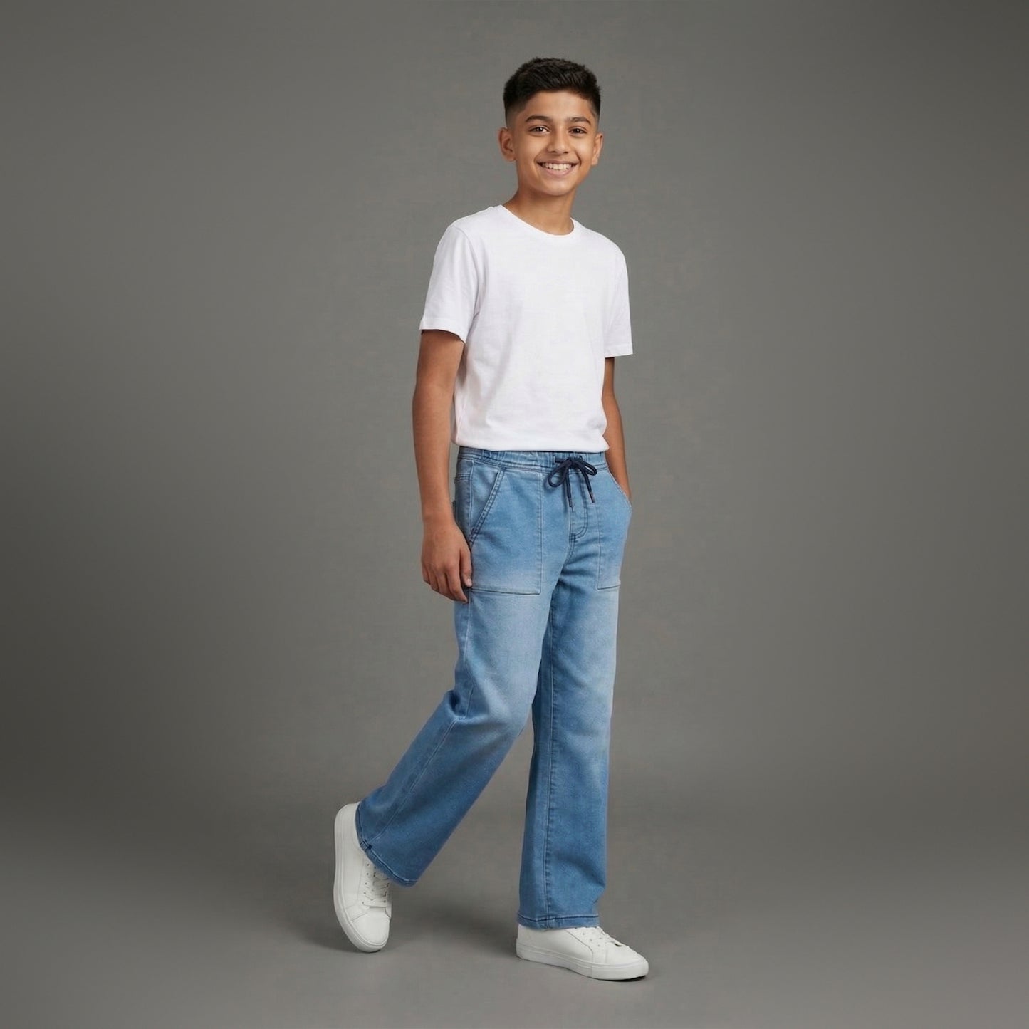 ASSOB Kids Straight Fit Drawstring Jeans