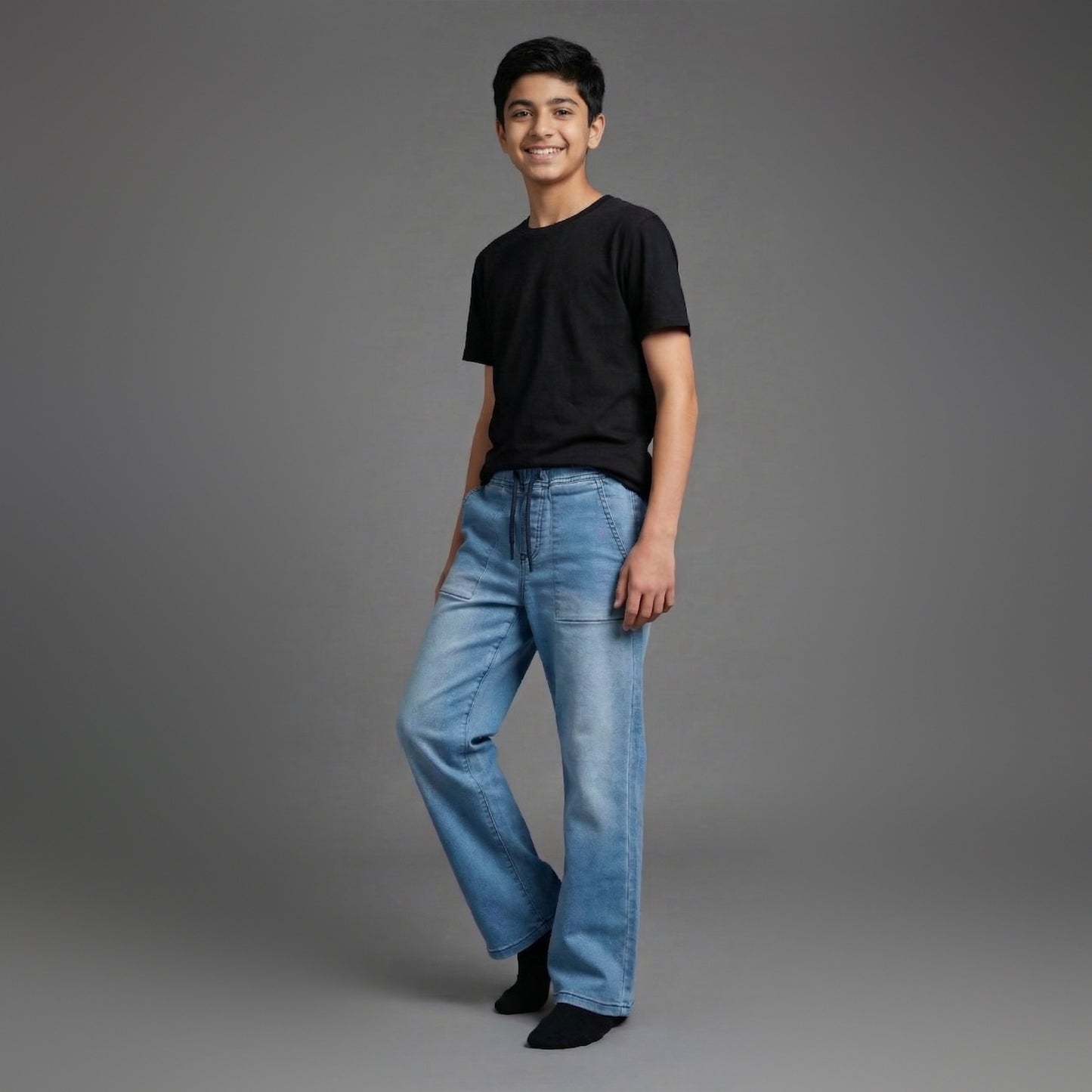 ASSOB Kids Straight Fit Drawstring Jeans