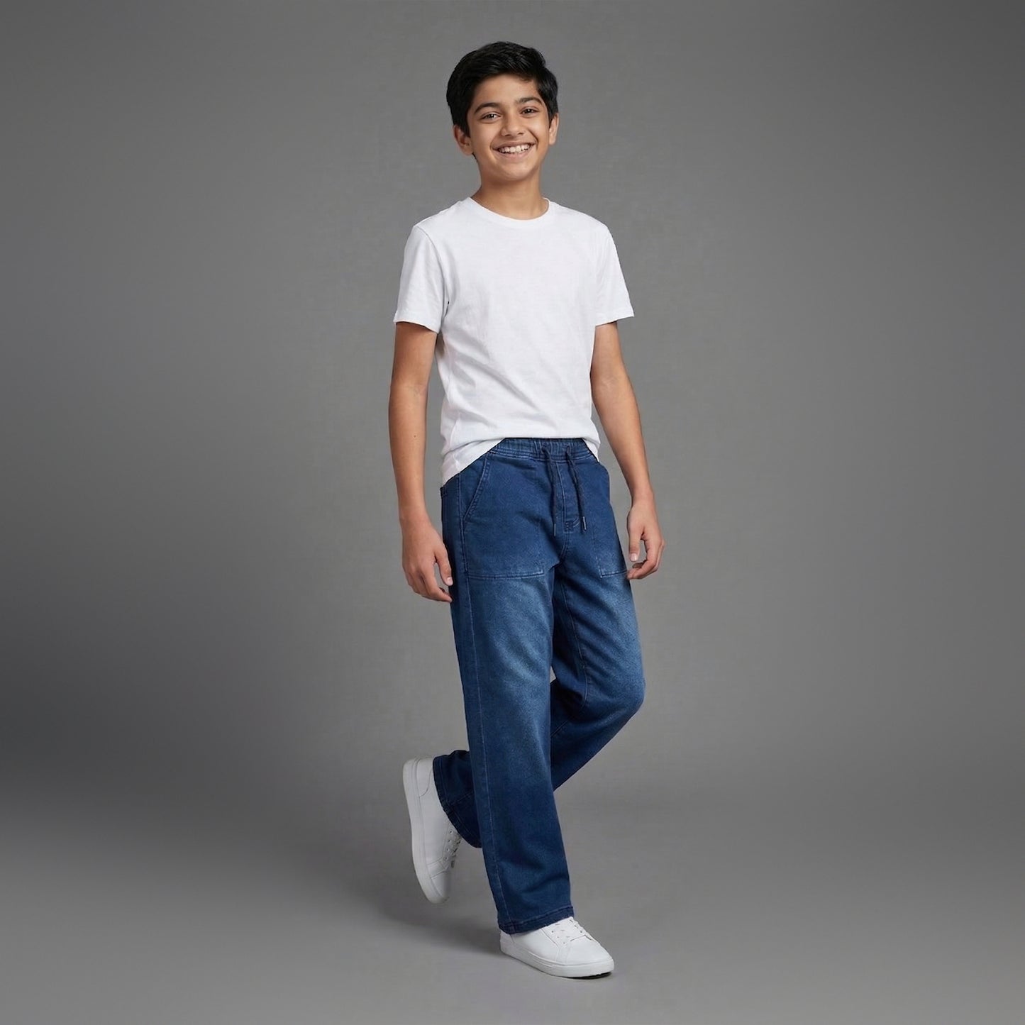 ASSOB Kids Straight Fit Drawstring Jeans