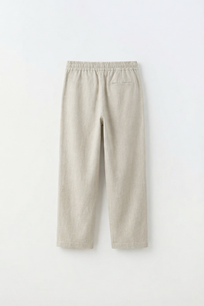 JUNIOR CLUB Premium Linen Straight Fit Pants with Elastic Waist