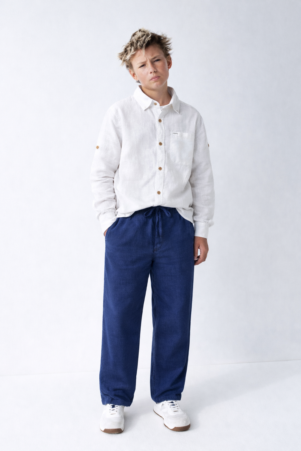 JUNIOR CLUB Premium Linen Straight Fit Pants with Elastic Waist