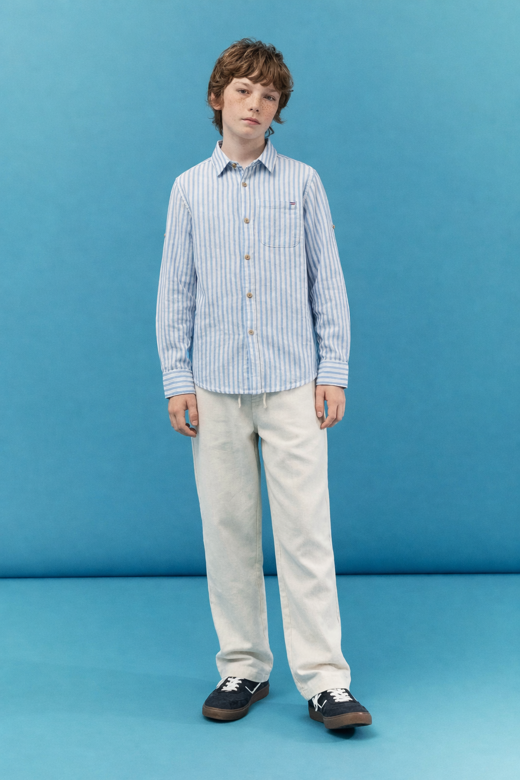 JUNIOR CLUB Premium Linen Straight Fit Pants with Elastic Waist