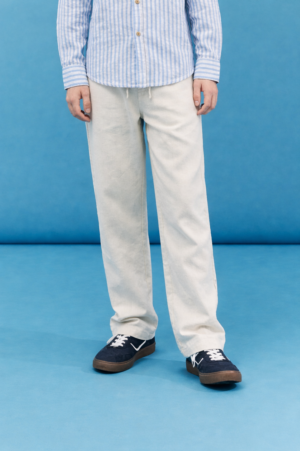 JUNIOR CLUB Premium Linen Straight Fit Pants with Elastic Waist