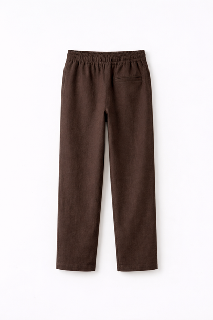Structured Linen Straight Fit Pants with Front Pocket Detail