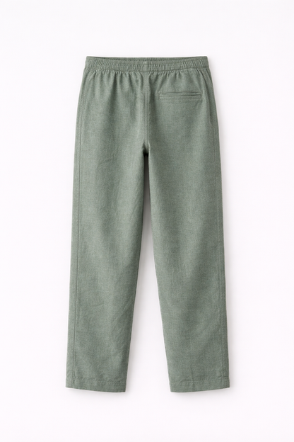 Structured Linen Straight Fit Pants with Front Pocket Detail