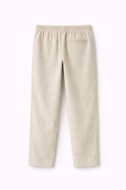 Structured Linen Straight Fit Pants with Front Pocket Detail