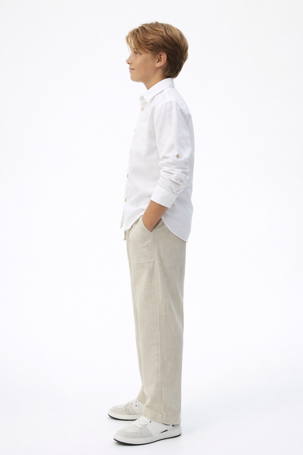 Structured Linen Straight Fit Pants with Front Pocket Detail