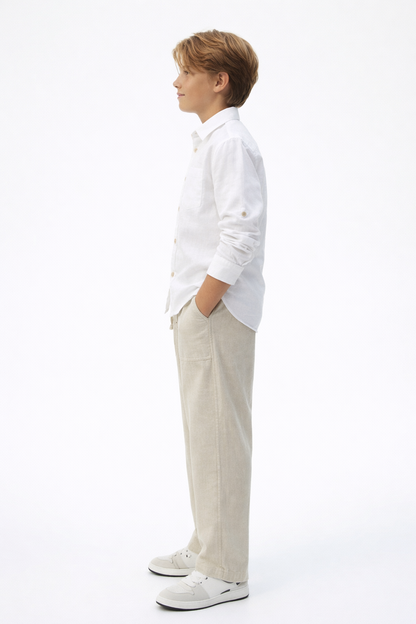 Structured Linen Straight Fit Pants with Front Pocket Detail