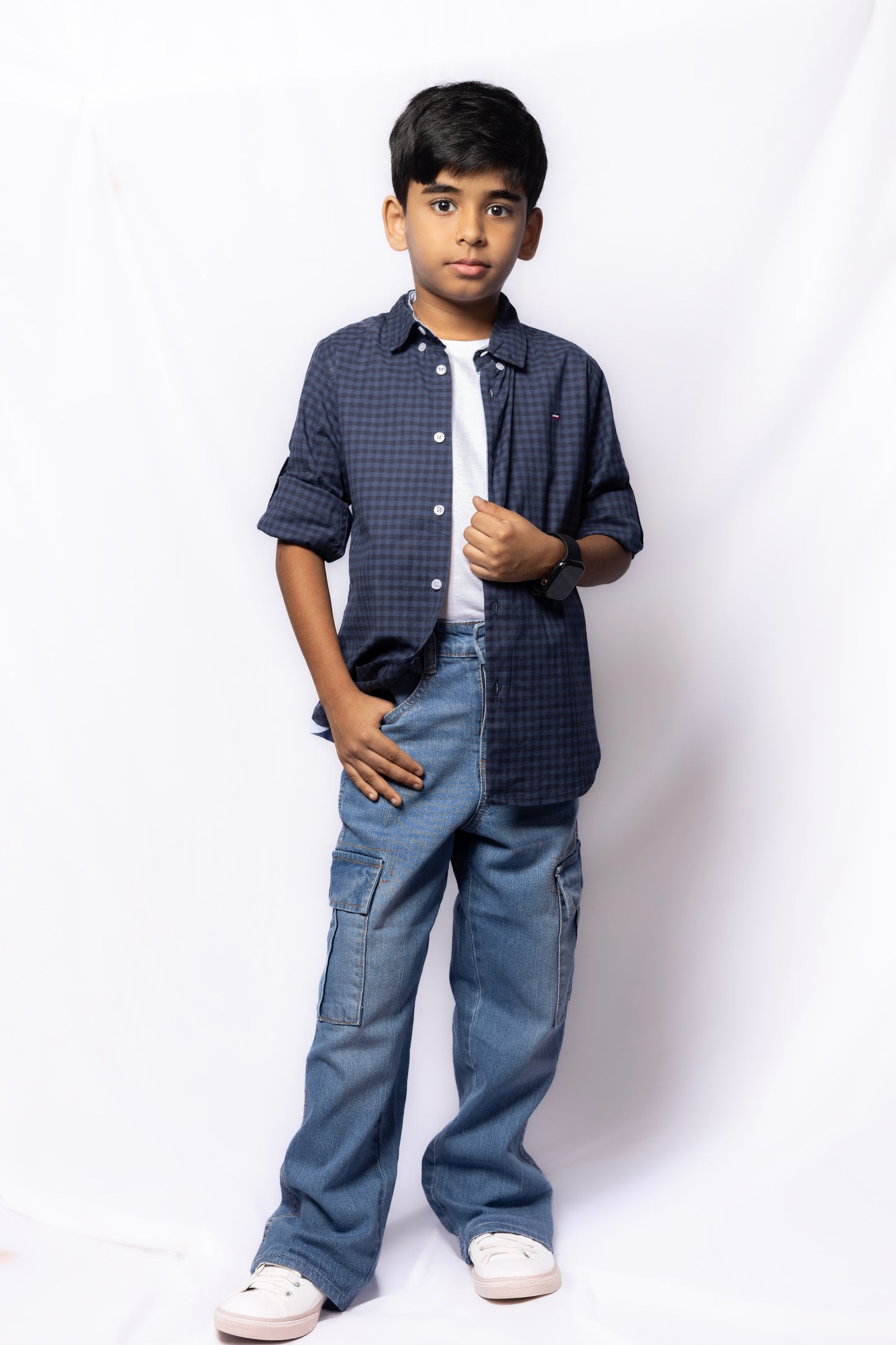 JUNIOR CLUB REGULAR FIT POPLIN STRETCH CHECK FULL SLEEVE SHIRT FOR BOYS