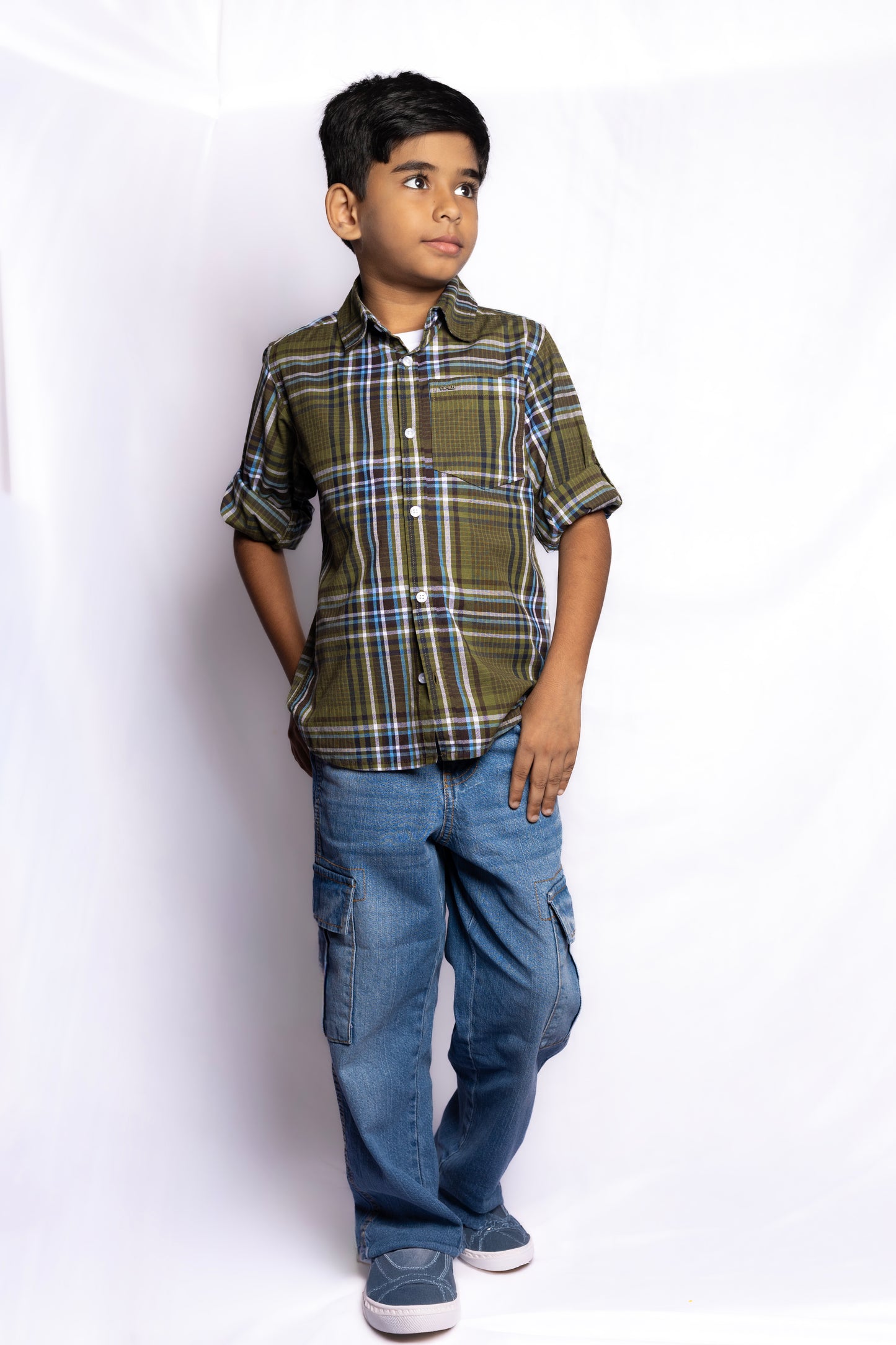 RAW OUTFITTERS REGULAR FIT POPLIN STRETCH CHECK FULL SLEEVE SHIRT FOR BOYS