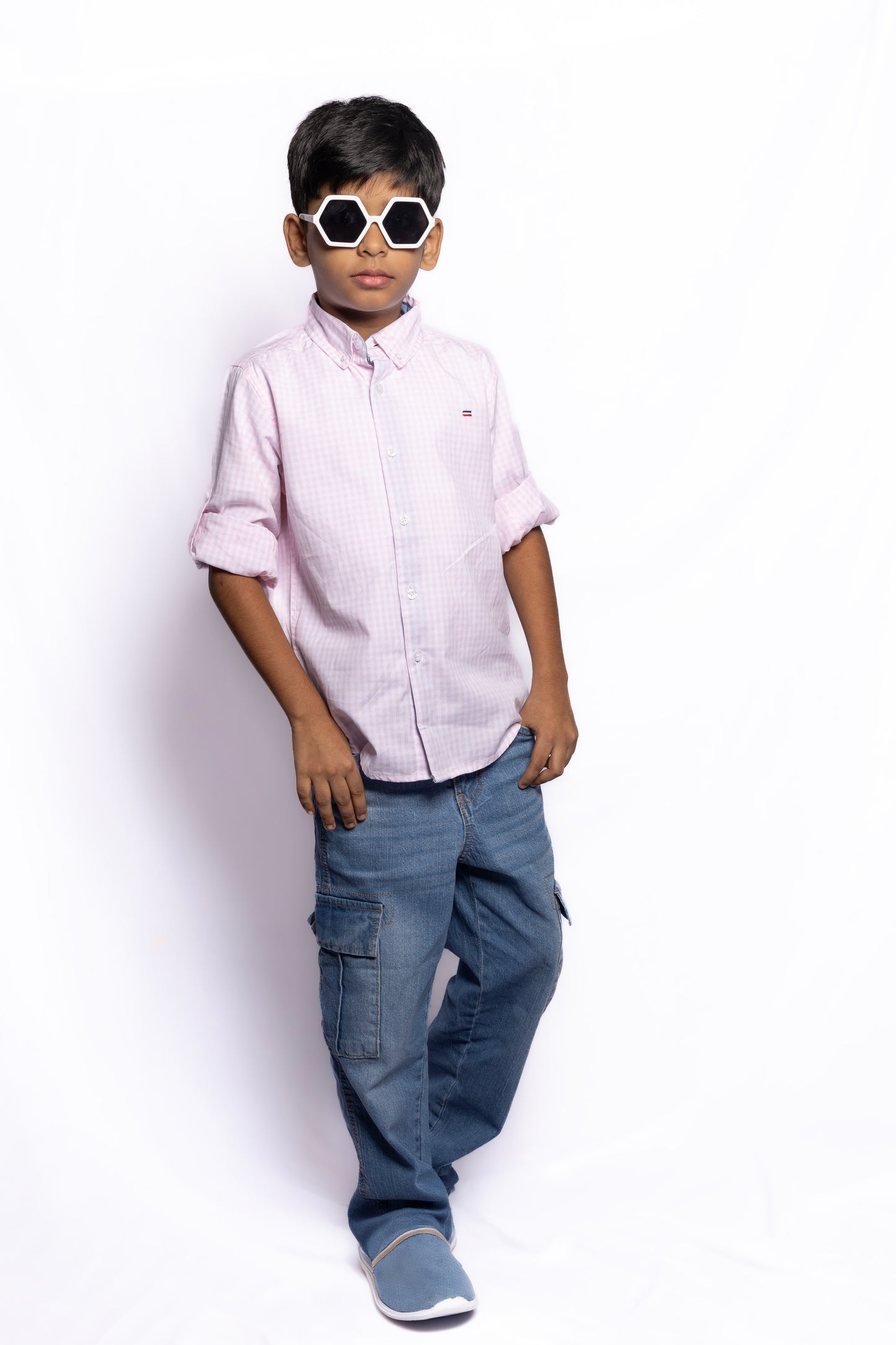 JUNIOR CLUB REGULAR FIT POPLIN STRETCH CHECK FULL SLEEVE SHIRT FOR BOYS