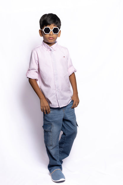 JUNIOR CLUB REGULAR FIT POPLIN STRETCH CHECK FULL SLEEVE SHIRT FOR BOYS