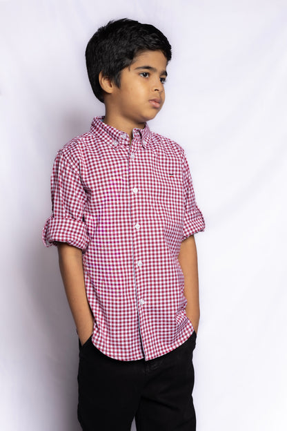 JUNIOR CLUB REGULAR FIT POPLIN STRETCH CHECK FULL SLEEVE SHIRT FOR BOYS