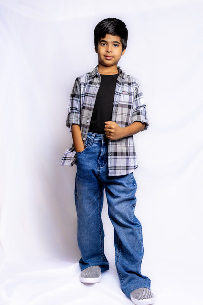 JUNIOR CLUB REGULAR FIT OXFORD STRETCH CHECK FULL SLEEVE SHIRT FOR BOYS