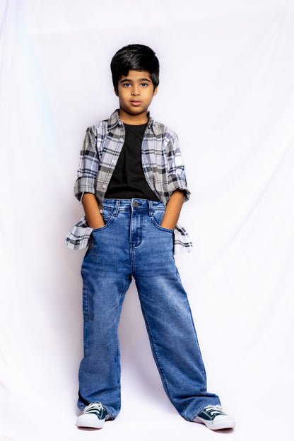 JUNIOR CLUB REGULAR FIT OXFORD STRETCH CHECK FULL SLEEVE SHIRT FOR BOYS