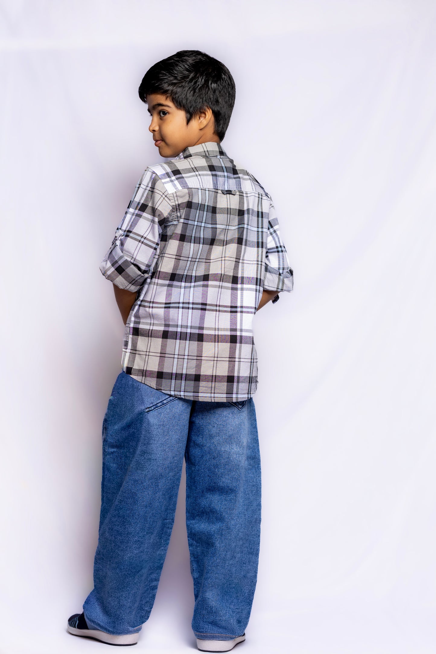 JUNIOR CLUB REGULAR FIT OXFORD STRETCH CHECK FULL SLEEVE SHIRT FOR BOYS
