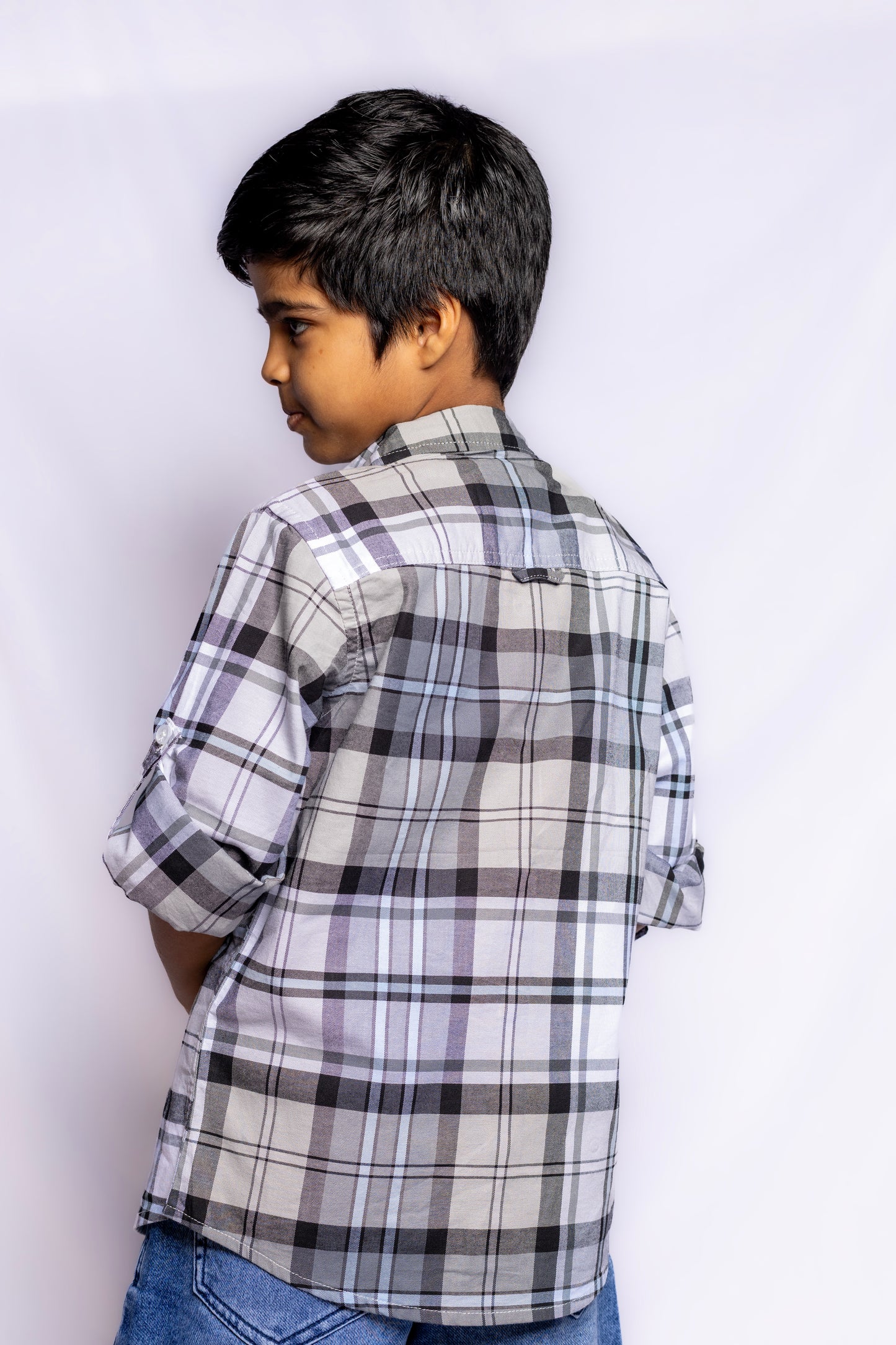 JUNIOR CLUB REGULAR FIT OXFORD STRETCH CHECK FULL SLEEVE SHIRT FOR BOYS