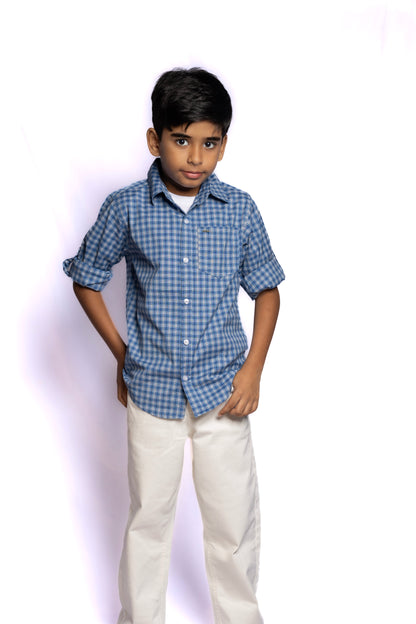 RAW OUTFITTERS REGULAR FIT POPLIN STRETCH CHECK FULL SLEEVE SHIRT FOR BOYS