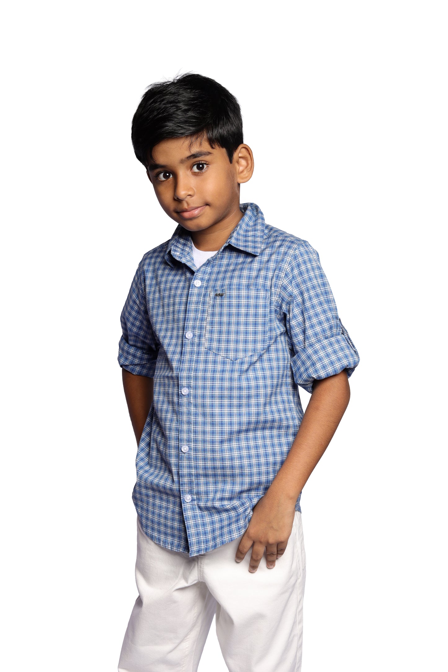 RAW OUTFITTERS REGULAR FIT POPLIN STRETCH CHECK FULL SLEEVE SHIRT FOR BOYS