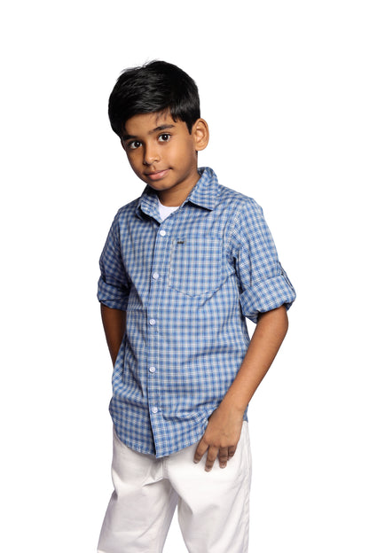 RAW OUTFITTERS REGULAR FIT POPLIN STRETCH CHECK FULL SLEEVE SHIRT FOR BOYS