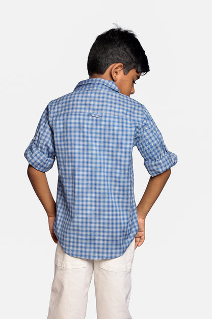 RAW OUTFITTERS REGULAR FIT POPLIN STRETCH CHECK FULL SLEEVE SHIRT FOR BOYS