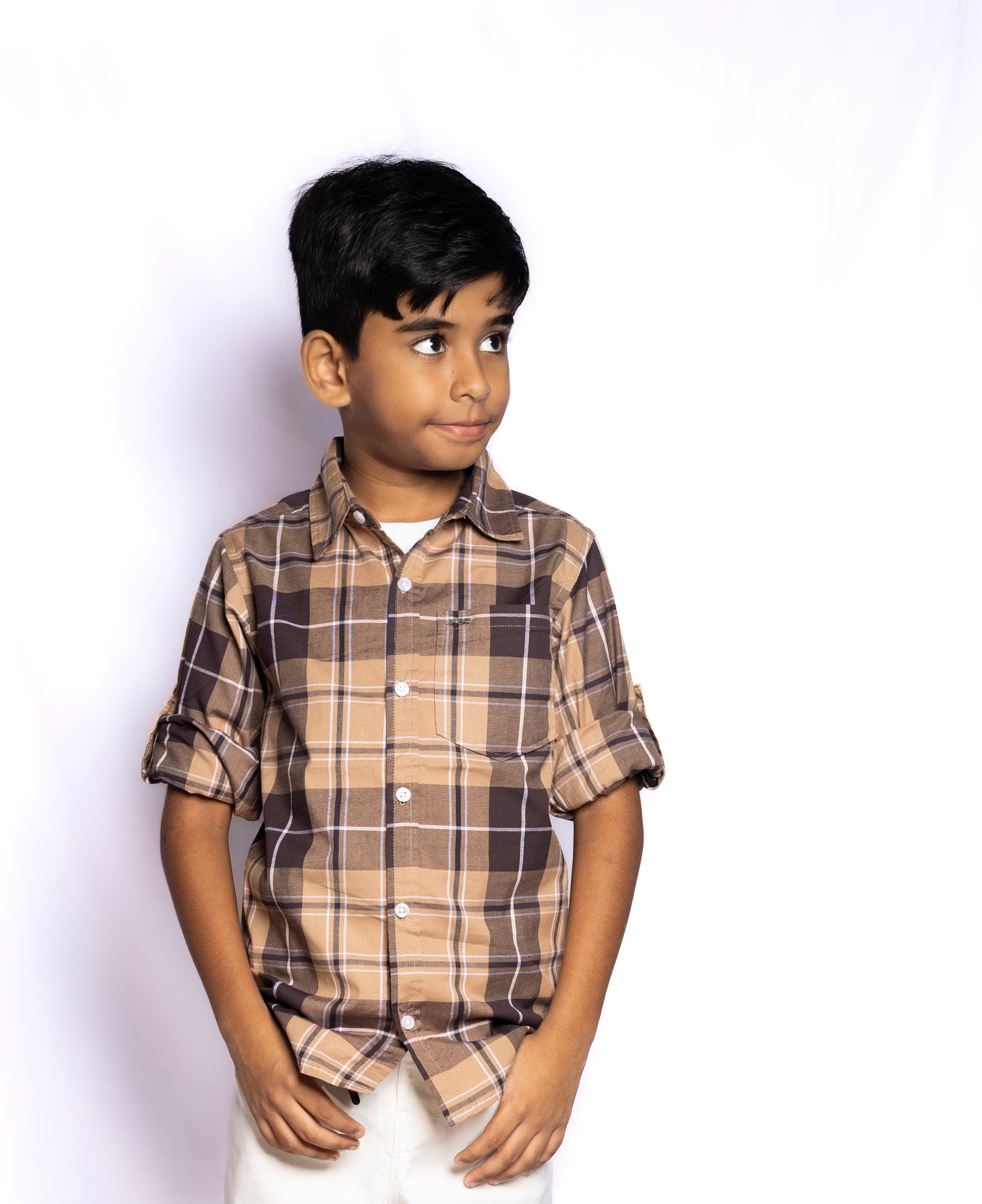 RAW OUTFITTERS REGULAR FIT POPLIN STRETCH CHECK FULL SLEEVE SHIRT FOR BOYS