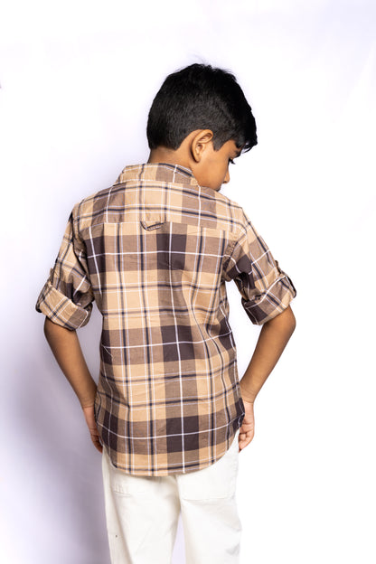 RAW OUTFITTERS REGULAR FIT POPLIN STRETCH CHECK FULL SLEEVE SHIRT FOR BOYS