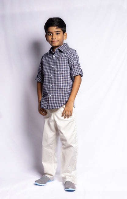 RAW OUTFITTERS REGULAR FIT POPLIN STRETCH CHECK FULL SLEEVE SHIRT FOR BOYS