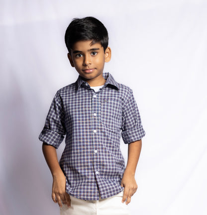 RAW OUTFITTERS REGULAR FIT POPLIN STRETCH CHECK FULL SLEEVE SHIRT FOR BOYS