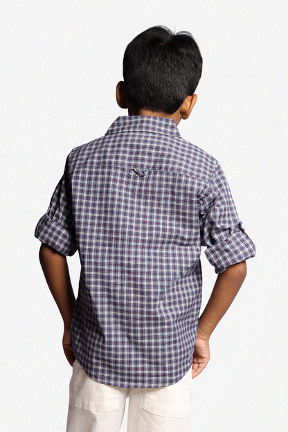 RAW OUTFITTERS REGULAR FIT POPLIN STRETCH CHECK FULL SLEEVE SHIRT FOR BOYS