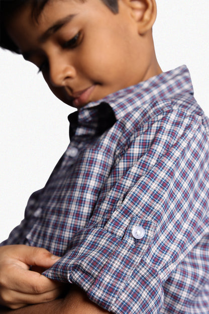 RAW OUTFITTERS REGULAR FIT POPLIN STRETCH CHECK FULL SLEEVE SHIRT FOR BOYS