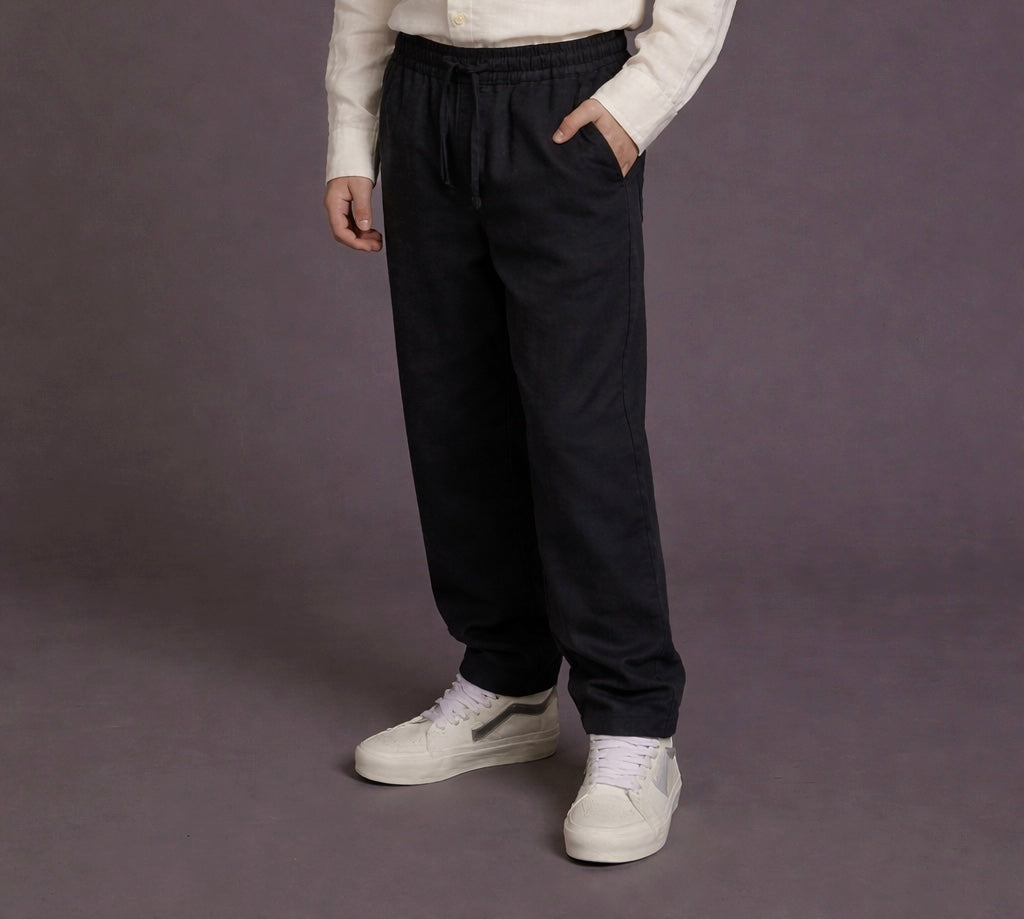 JUNIOR CLUB Premium Linen Straight Fit Pants with Elastic Waist