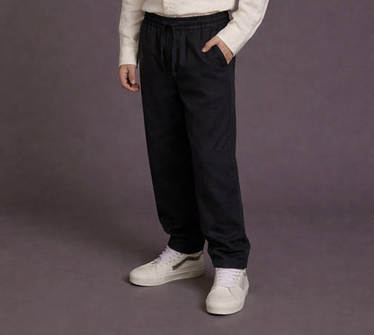 JUNIOR CLUB Premium Linen Straight Fit Pants with Elastic Waist