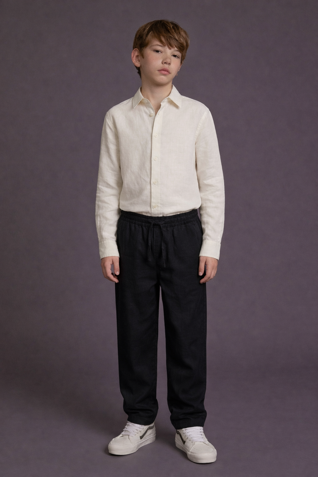 JUNIOR CLUB Premium Linen Straight Fit Pants with Elastic Waist