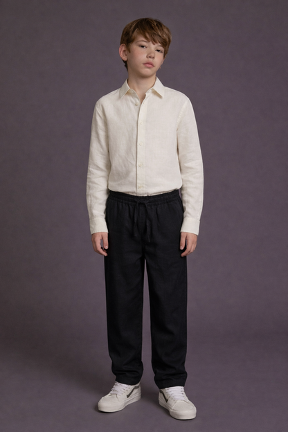 JUNIOR CLUB Premium Linen Straight Fit Pants with Elastic Waist