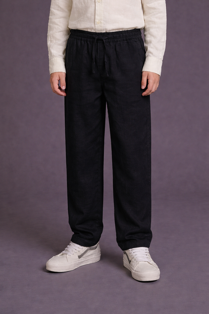 JUNIOR CLUB Premium Linen Straight Fit Pants with Elastic Waist