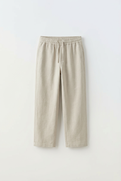 JUNIOR CLUB Premium Linen Straight Fit Pants with Elastic Waist