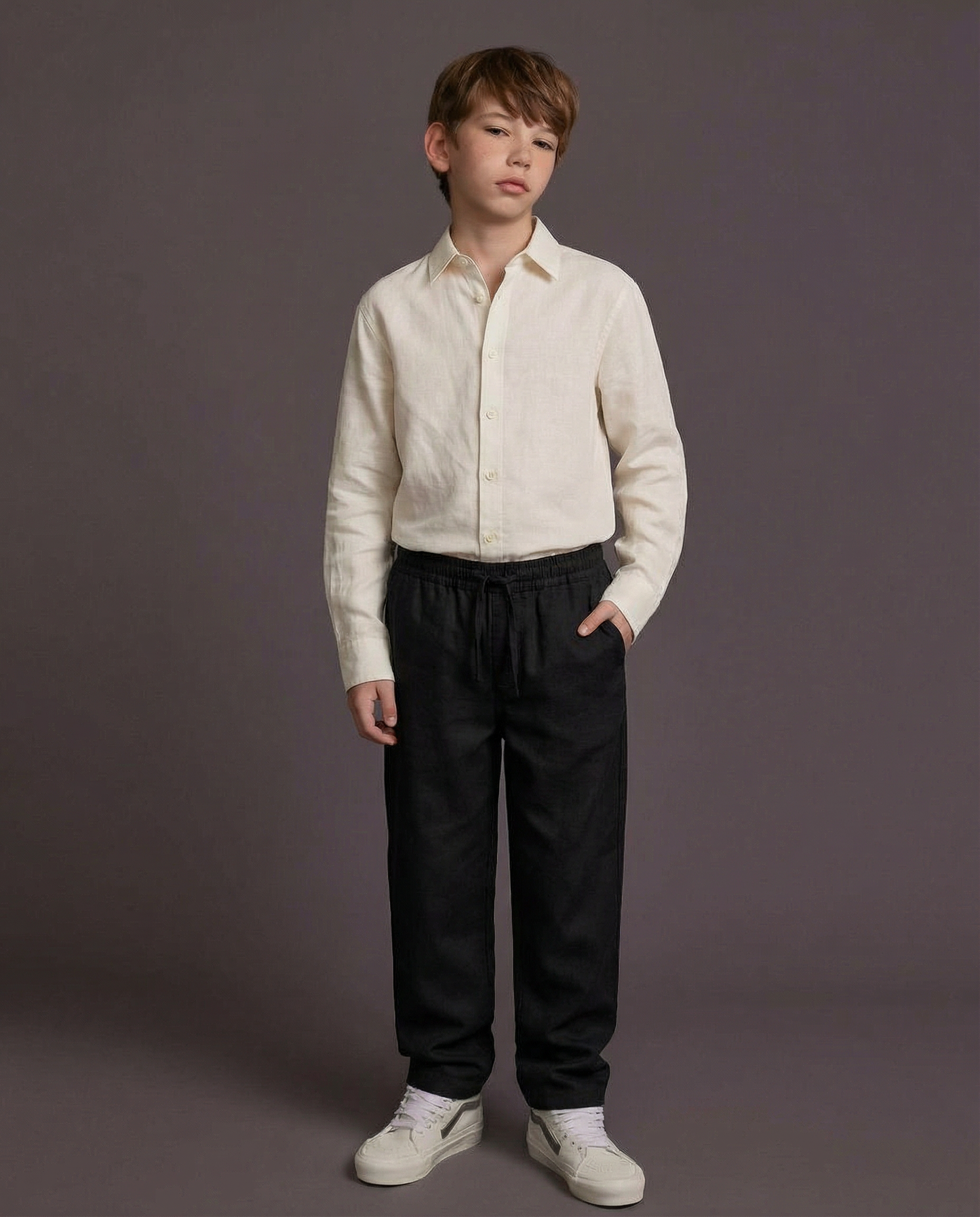 JUNIOR CLUB Premium Linen Straight Fit Pants with Elastic Waist