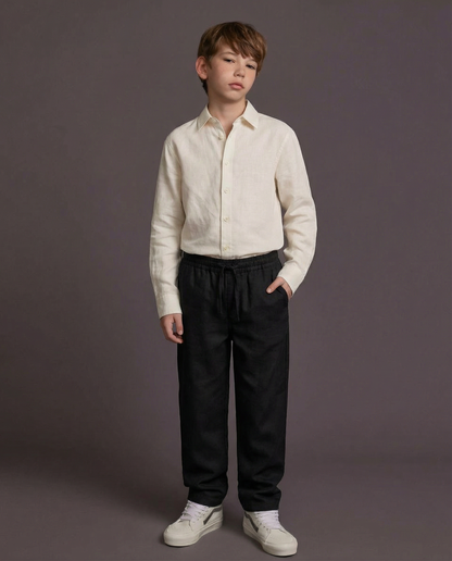 JUNIOR CLUB Premium Linen Straight Fit Pants with Elastic Waist
