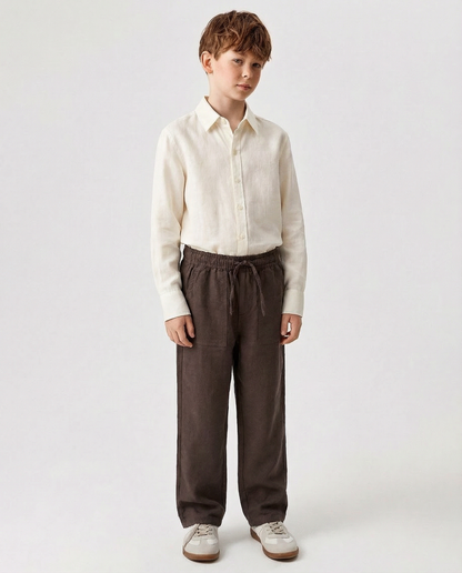 Structured Linen Straight Fit Pants with Front Pocket Detail