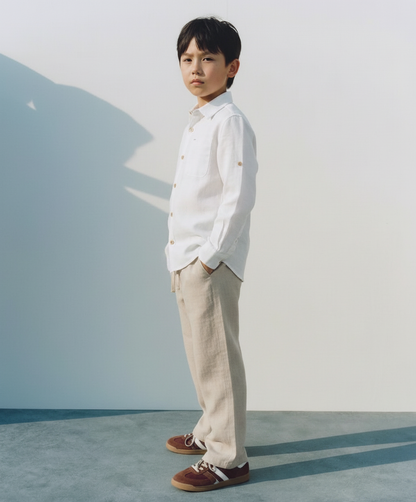 JUNIOR CLUB Premium Linen Straight Fit Pants with Elastic Waist