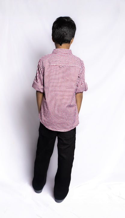 JUNIOR CLUB REGULAR FIT POPLIN STRETCH CHECK FULL SLEEVE SHIRT FOR BOYS