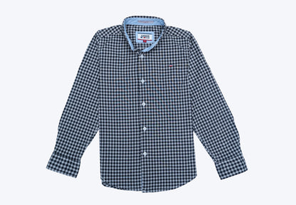 JUNIOR CLUB REGULAR FIT POPLIN STRETCH CHECK FULL SLEEVE SHIRT FOR BOYS