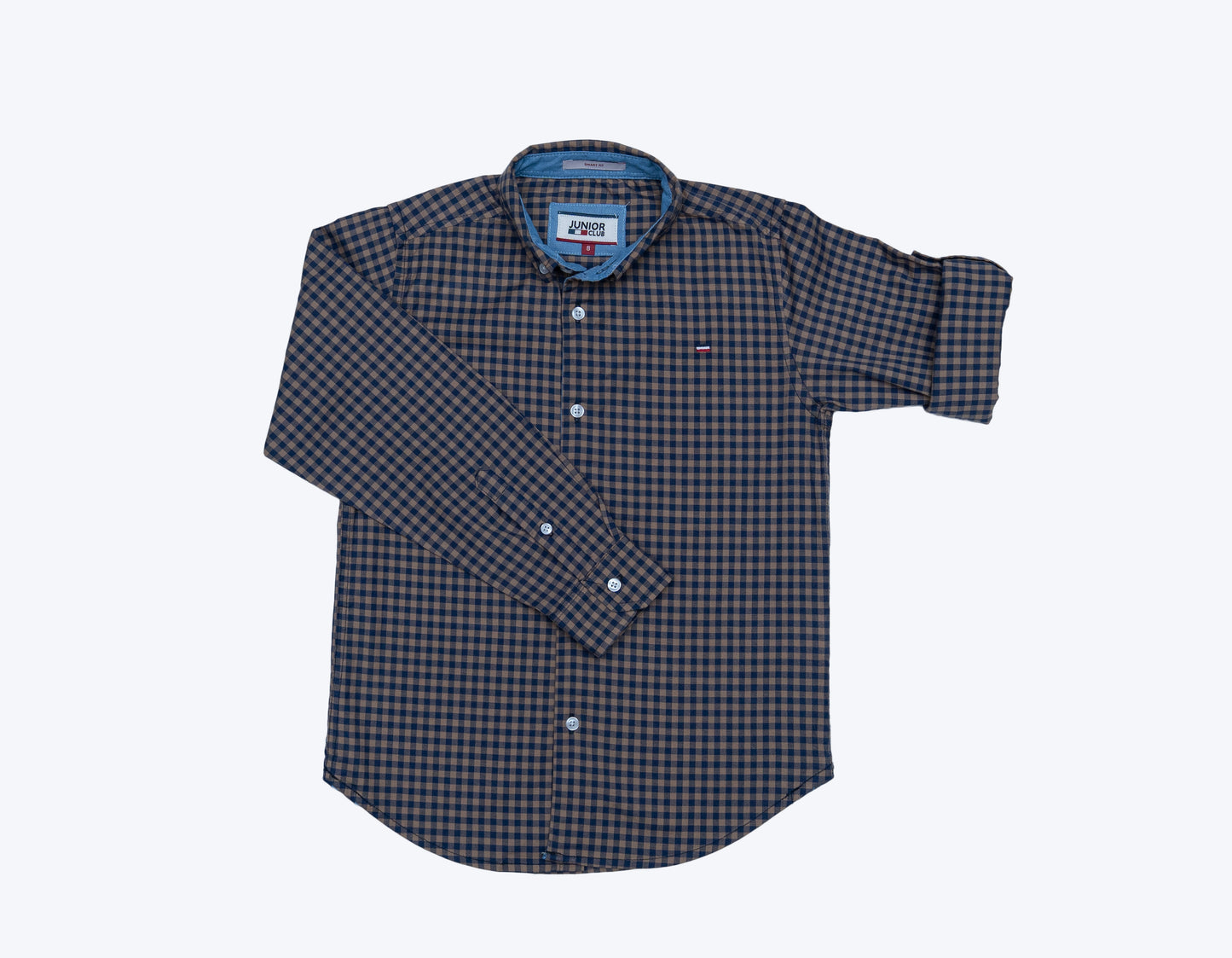 JUNIOR CLUB REGULAR FIT POPLIN STRETCH CHECK FULL SLEEVE SHIRT FOR BOYS