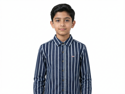 JUNIOR CLUB BOYS VERTICAL STRIPED LONG SLEEVE SHIRT